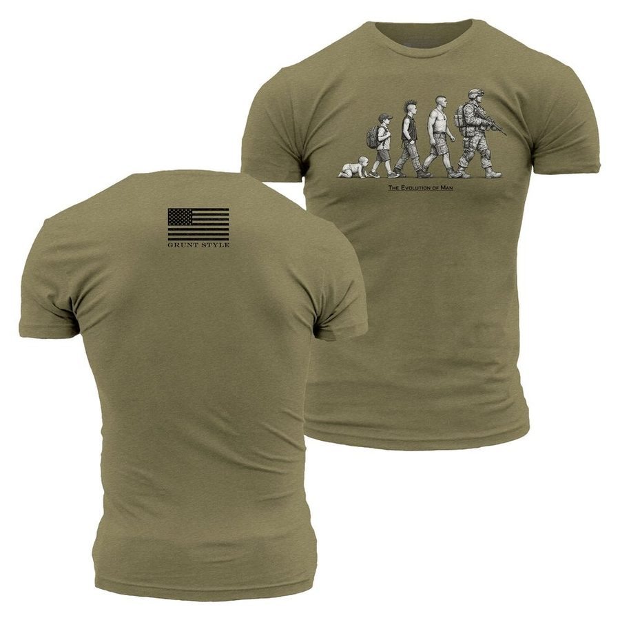 Evolution Of Man T-Shirt - Military Green