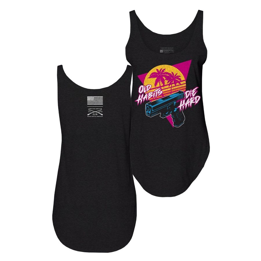 Women's Old Habits Die Hard Flowy Tank - Black