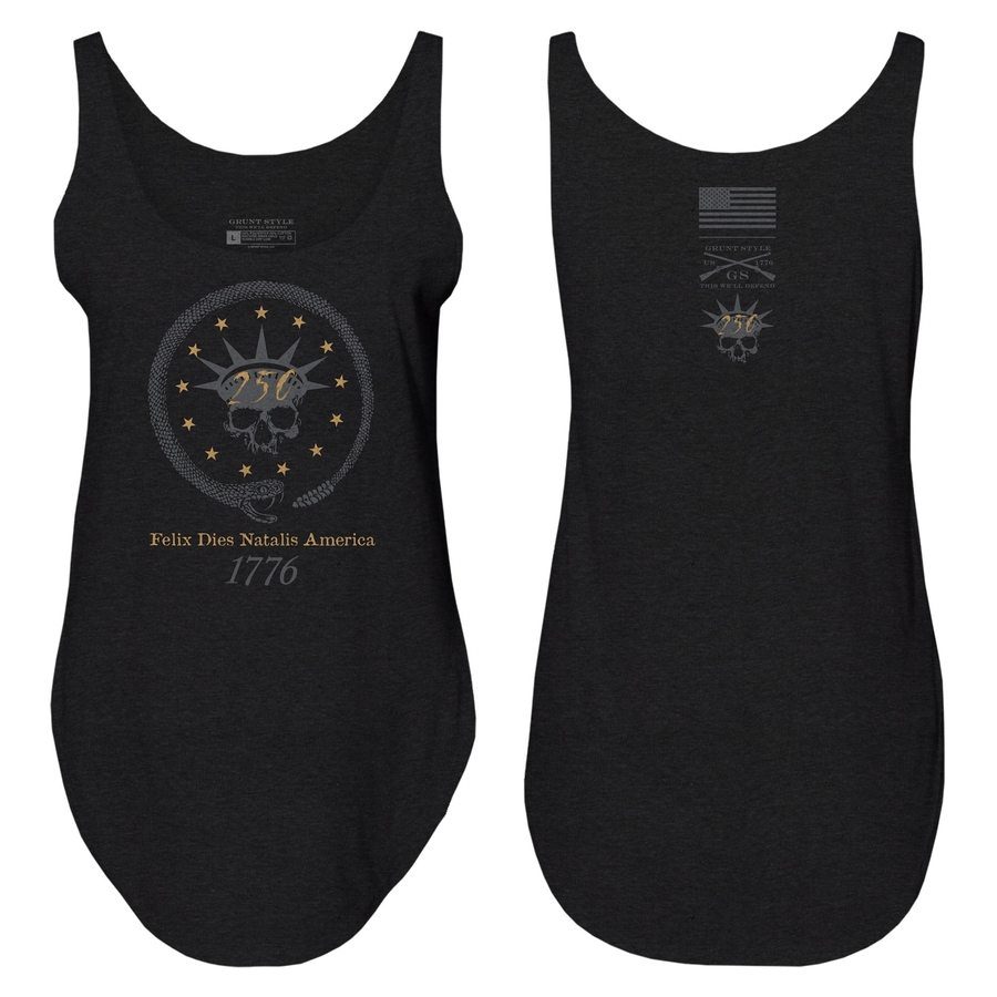 Women's Happy Birthday America Flowy Tank - Black