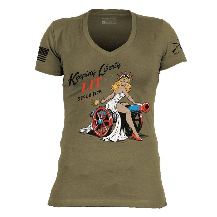 Women's Keeping Liberty Lit V-Neck - Military Green