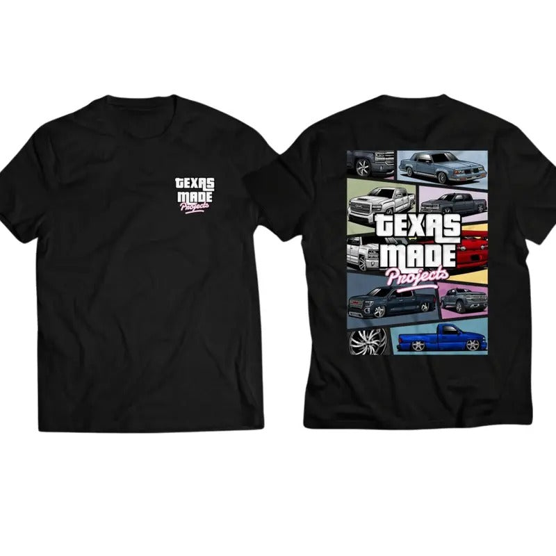 GTA Texas Made Projects T-shirt, Gaming Shirt, Car Merch Graphic Design Shirt For Men, Menswear Tops Tshirt Streetwear...