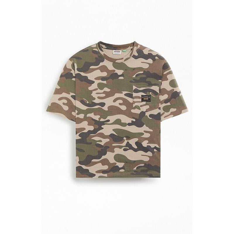 GUESS Originals Men's AOP Camo Boxy Pocket T-Shirt - Multicolor Hoodie Sweatshirt | PrintMintTees.com