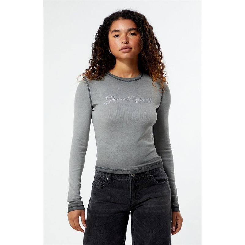 GUESS Originals Women's Rhinestone Long Sleeve T-Shirt Hoodie Sweatshirt | PrintMintTees.com