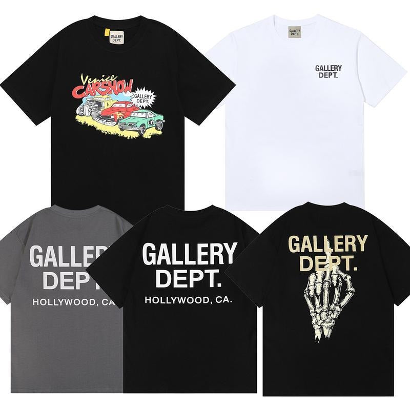 Gallery Dept T Shirt Classic Letter Slogan Auto Show Skull Finger Print Round Neck Cotton Men and Women 2 Sides T-shirt,...
