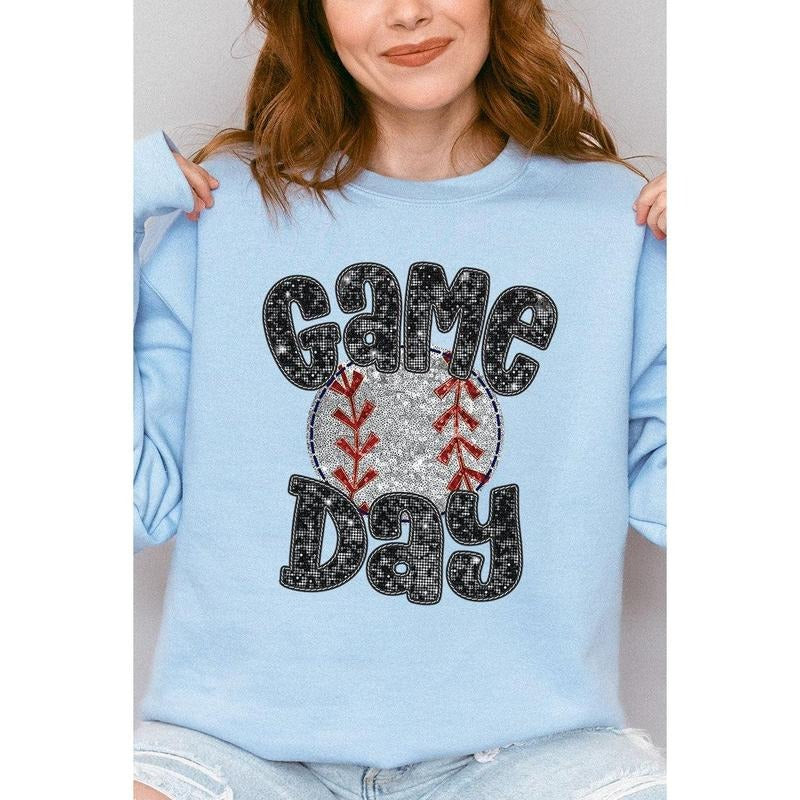 Game Day Baseball Faux Sequin Transfer Unisex NuBlend Crew Sweatshirt Shirt Hoodie | PrintMintTees.com
