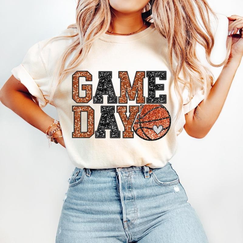 Game Day Basketball T-Shirt, Basketball Mama tshirt, Basketball Mom Sports Shirt, Faux Sequin Basketball Season, tshirt...