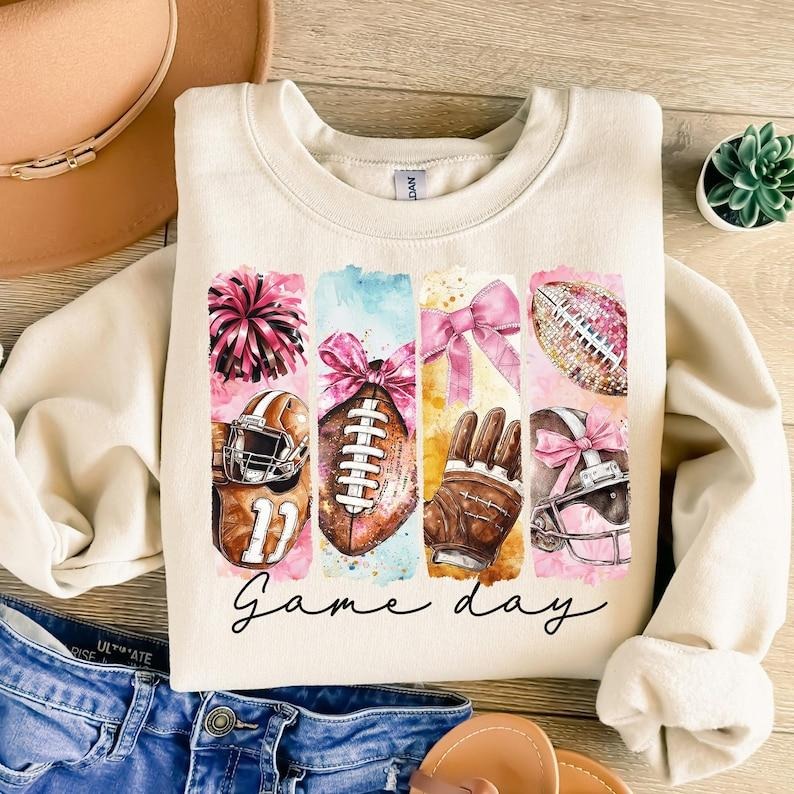 Game Day Football Coquette Bow , Football Mama , Touchdown Sweatshirt Shirt Hoodie | PrintMintTees.com