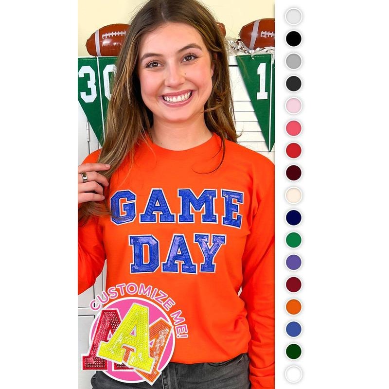 Game Day Sequin Long Sleeve Graphic T-Shirt Hoodie Sweatshirt | PrintMintTees.com