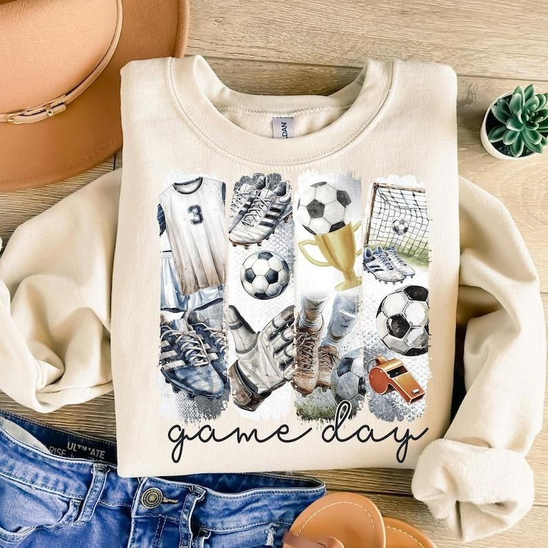 Game Day Soccer Coquette Bow , Mama , Soccer Mom , Brushstroke Soccer Sweatshirt Crewneck Classic Shirt Hoodie