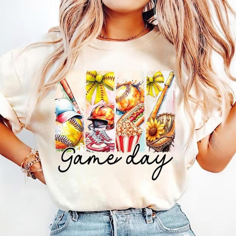 Game Day Softball Coquette Bow, Softball Mama, Softball Mom, Brushstroke Softball Tshirt Cotton Hoodie Sweatshirt
