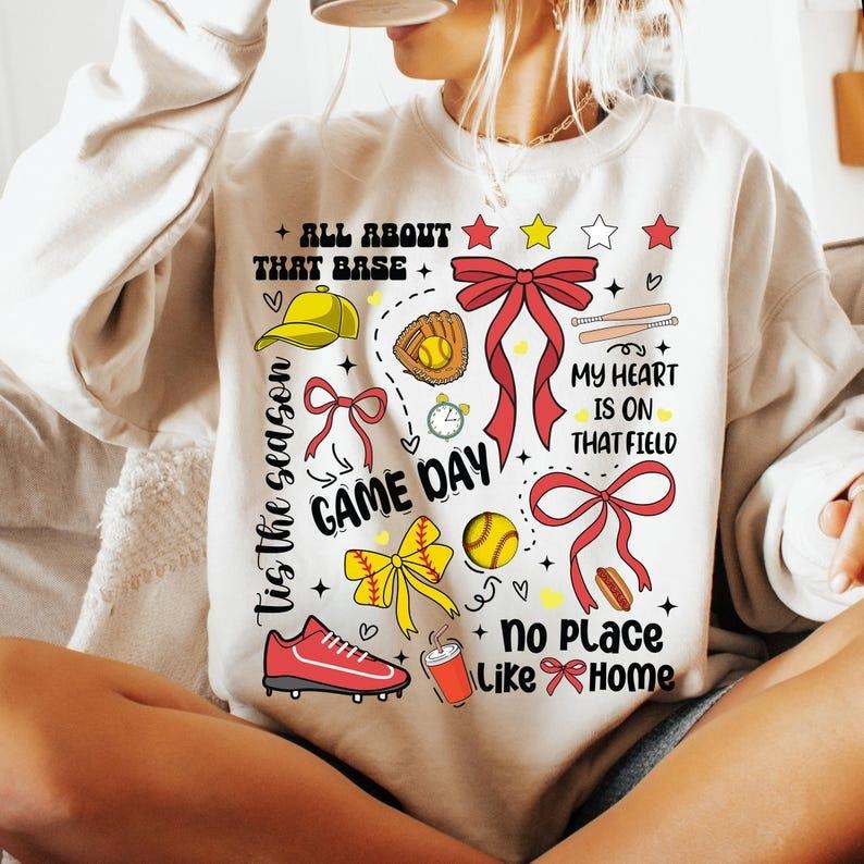 Game Day Softball Coquette Sweatshirt Retro Softball Softball Bow Softball Mama Preppy Gift Shirt Hoodie | PrintMintTees.com