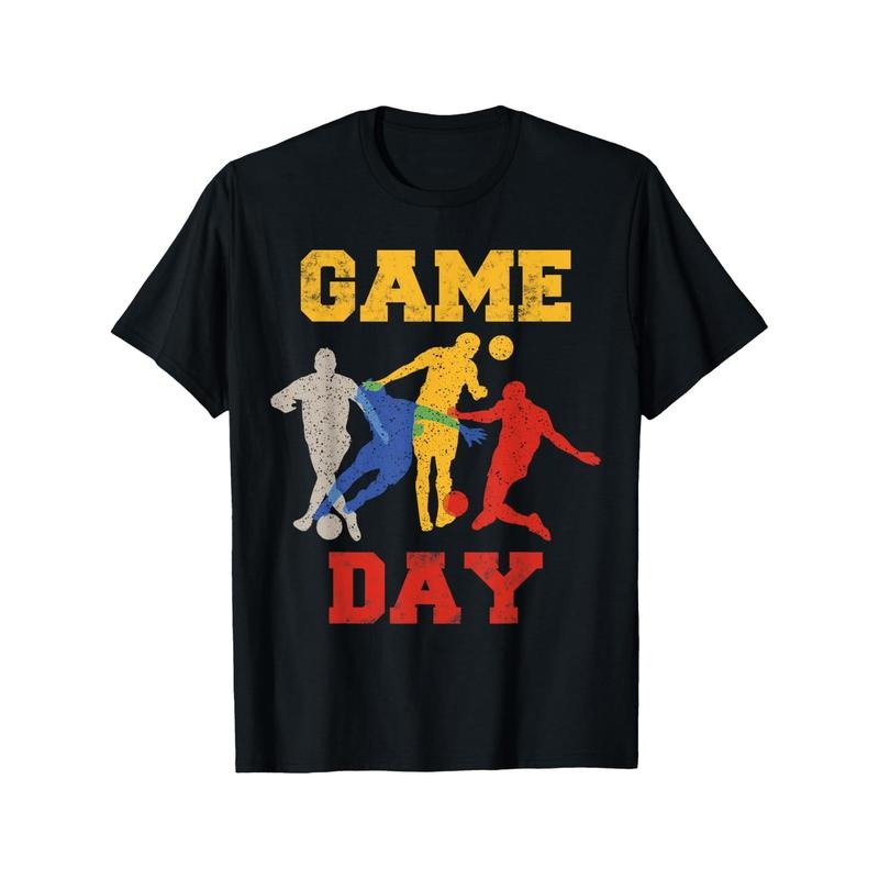 Game Day Vintage Football Player Sports Hand-painted T-shirt Black casual short sleeved men's sports T-shirt Made in USA...