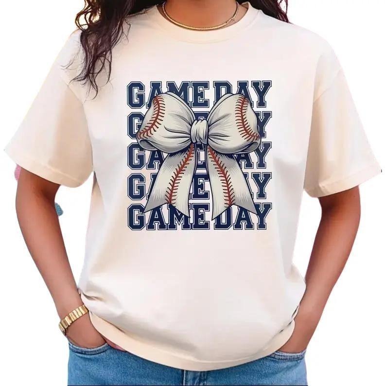 Gameday Coquette Baseball Tshirt, Baseball Mom Shirt, Baseball Season Tee, Bow Shirt Hoodie Sweatshirt | PrintMintTees.com