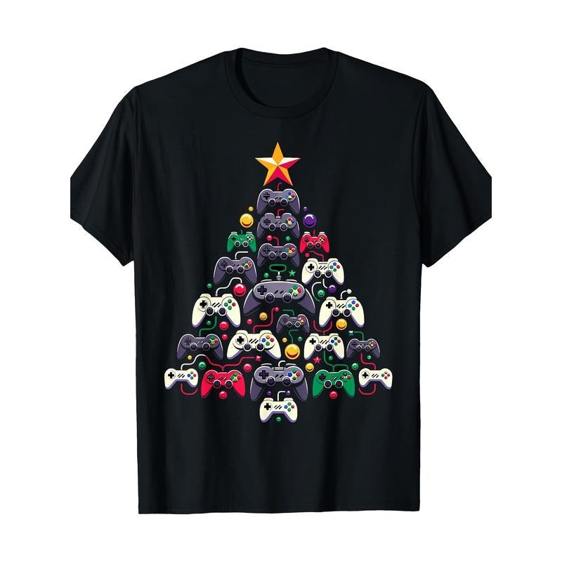 Gaming Controllers Christmas Tree Funny Gamer Christmas T-Shirt Made in USA Hoodie Sweatshirt | PrintMintTees.com