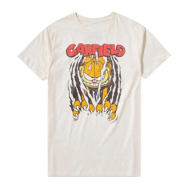 Garfield Claws Out Tee Menswear Top Underwear Tshirt Streetwear Man Crewneck Shortsleeve Tropical Round Neck Casual...