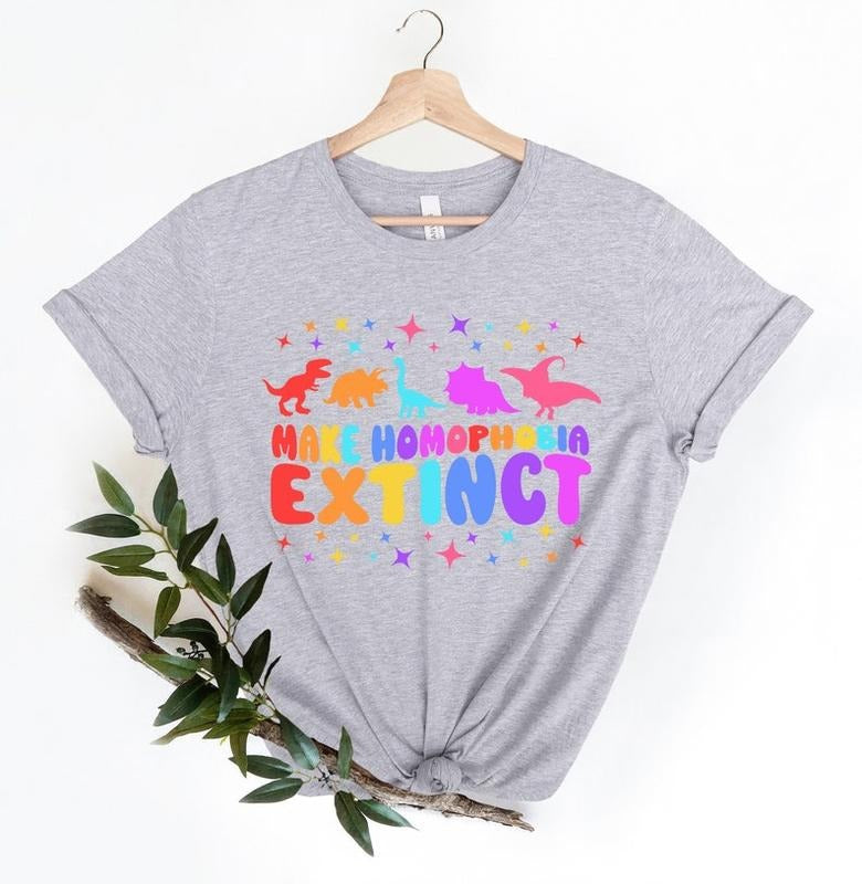 Gay Pride Shirt - Short Sleeve Crewneck T-Shirt with Colorful Design Featuring Animal Characters and "MAkE HOMOPHILIA...
