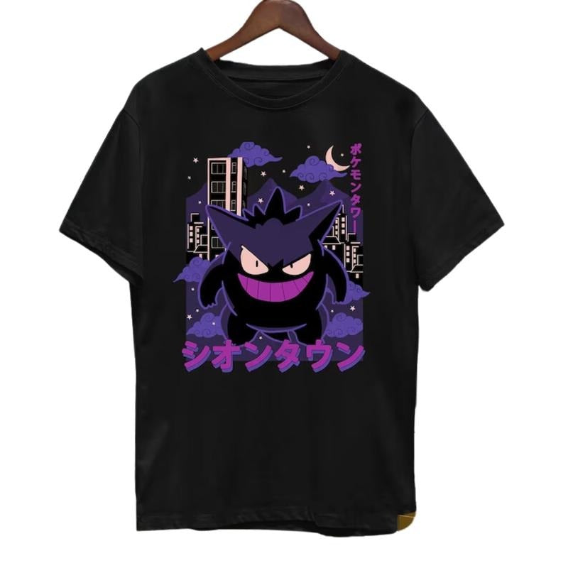 Gengar Black T-shirt, Unisex Monster Ghost T-shirt, Novelty Tee Shirt, Kaiju Themed Shirts, Gengar Gift, Japanese Anime...