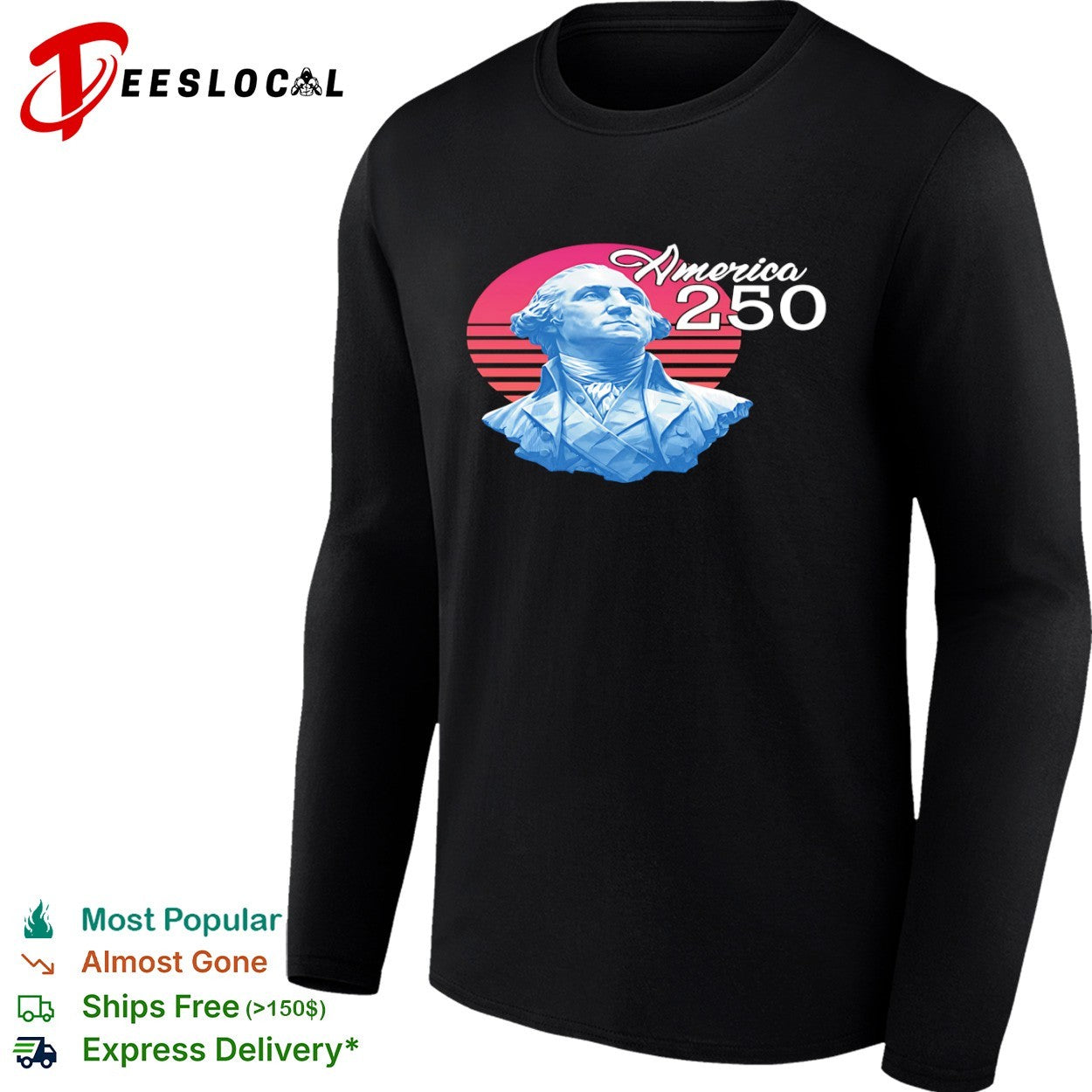 George Washington America 250 Red Sunset Synthwave Style Patriotic Independence shirt