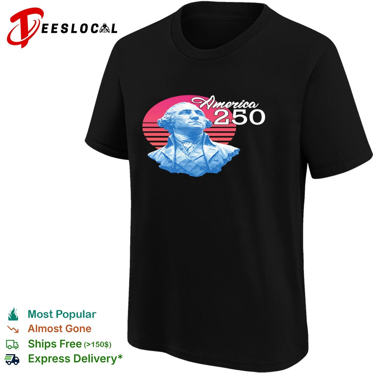 George Washington America 250 Red Sunset Synthwave Style Patriotic Independence shirt