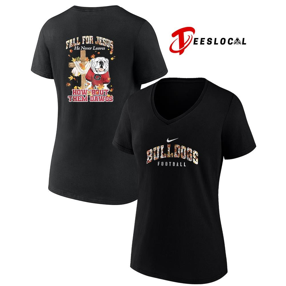 Georgia Bulldogs x fall for Jesus he never leaves mascot shirt