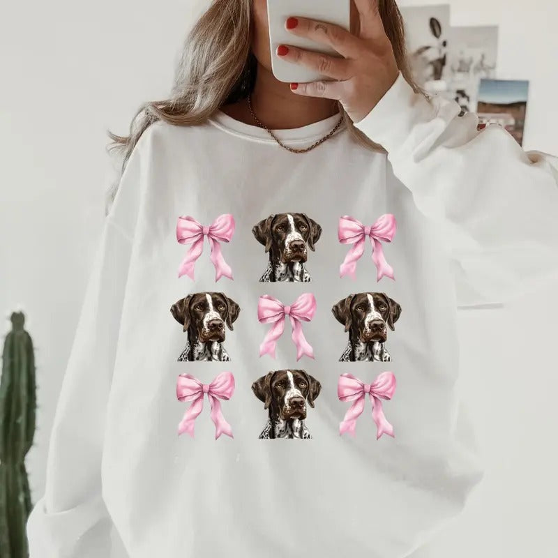 German Short Haired Pointer with bows Sweatshirt ~ Sweatshirt Unisex Apparel Relaxed Fit Printed in the USA Clothing...