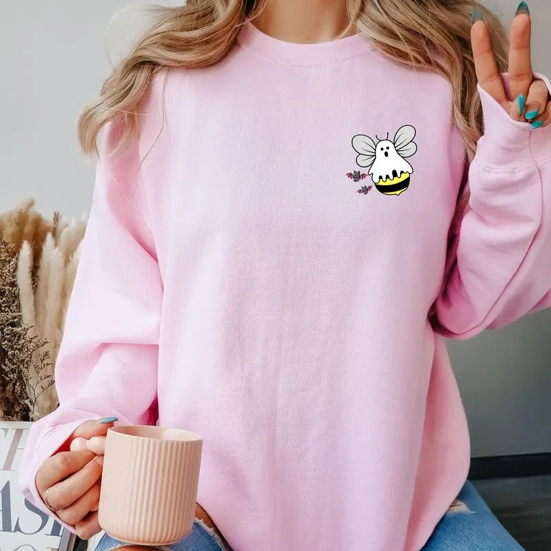 Ghost Bee with Bats Crewneck Sweatshirt Comfortable T-Shirts, Hoodie | PrintMintTees.com