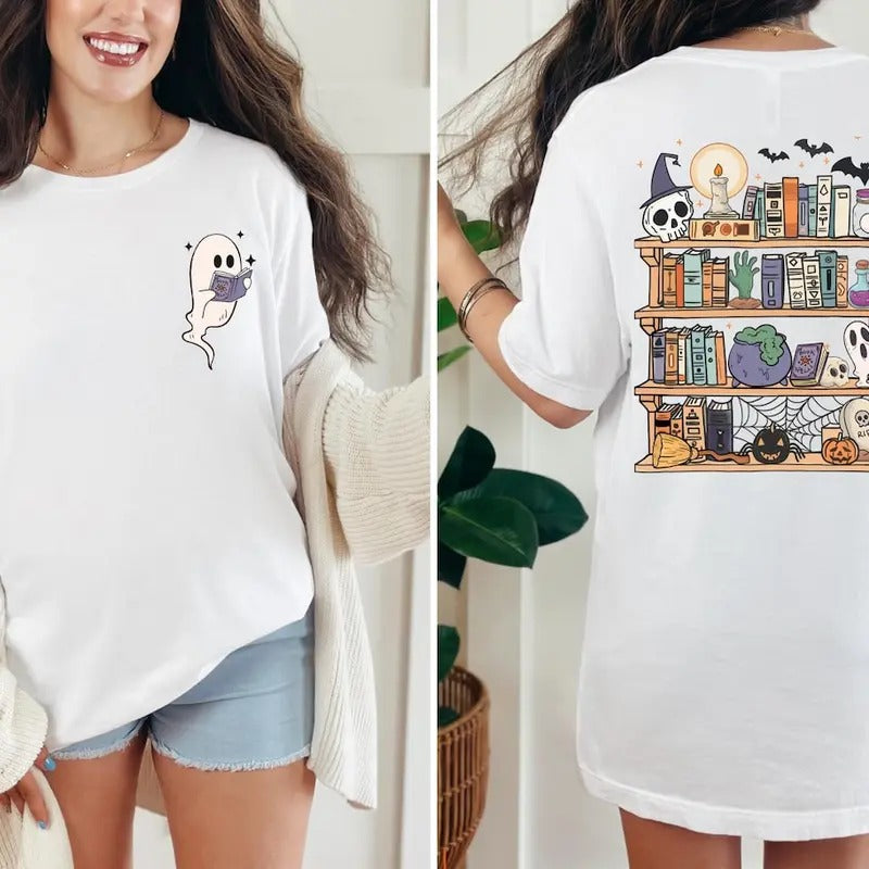Ghost Book Reader Shirt, Reading Tee Book lover gift,Boo Sweatshirt Cotton Womenswear Hoodie | PrintMintTees.com