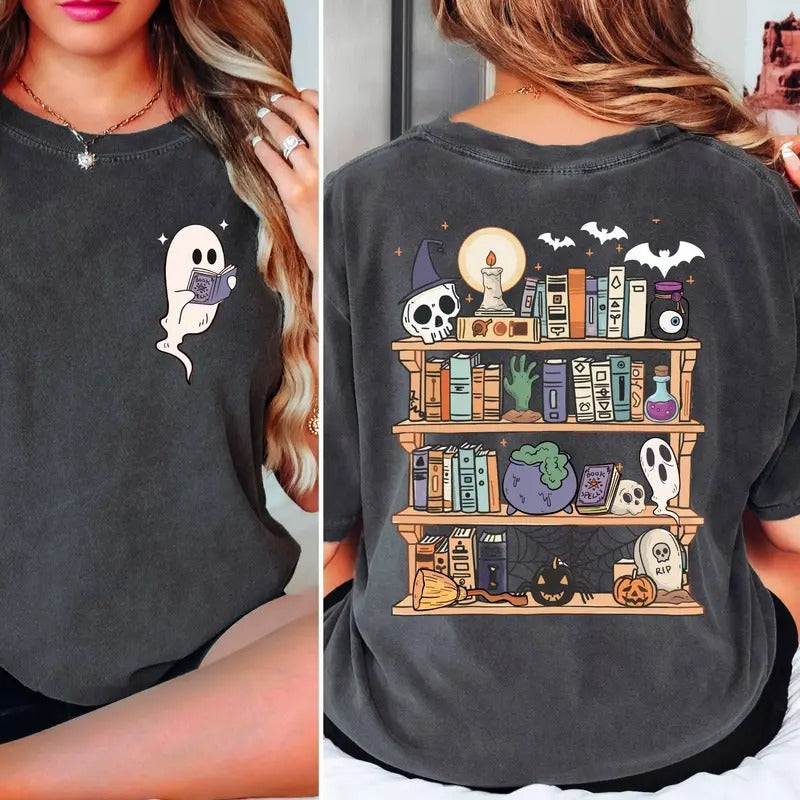 Ghost Book Reader Shirthalloween Library Shirthalloween Reading Teebook Lover Giftskeleton Book Clubreading Girl Shirts...