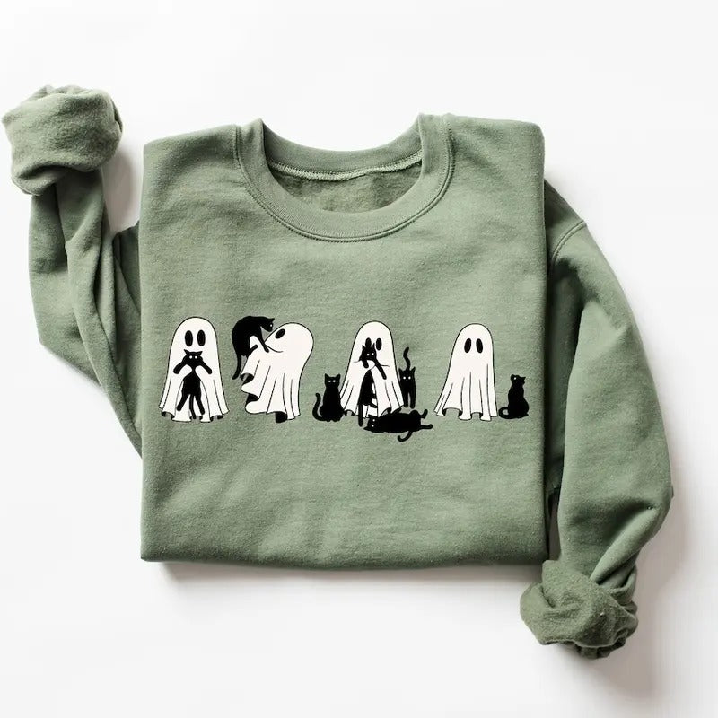 Ghost Cat Sweatshirt, Ghost Cat Tshirt, Halloween Crewneck, Ghost Shirt, Cat Lover Shirt, Cat Tshirt, Halloween Shirt...