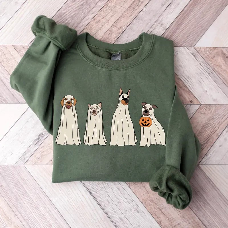 Ghost Dog Sweatshirt, Halloween Dog Sweatshirt, Ghost Dogs Shirt, Retro Spooky Season Shirt, Dog Lover Gift Shirt, Ghost...