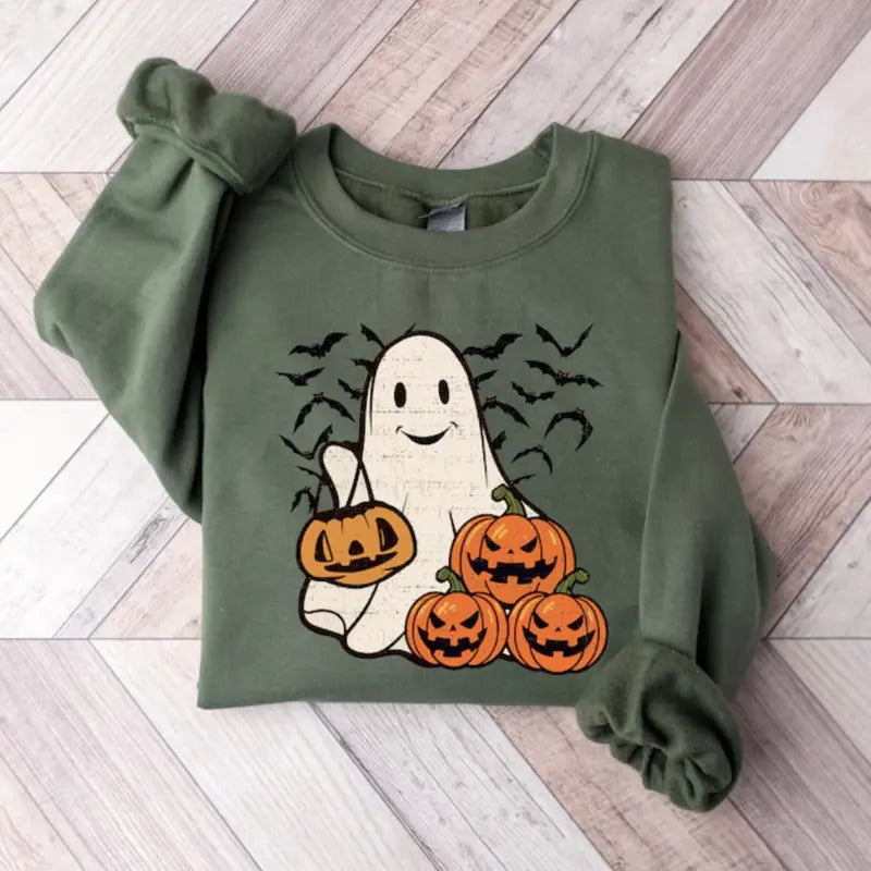 Ghost Halloween Sweatshirt, Womens Halloween Shirt, Halloweens Party Shirt, Fall Sweatshirt, Halloween Gift, Full Sizes,...