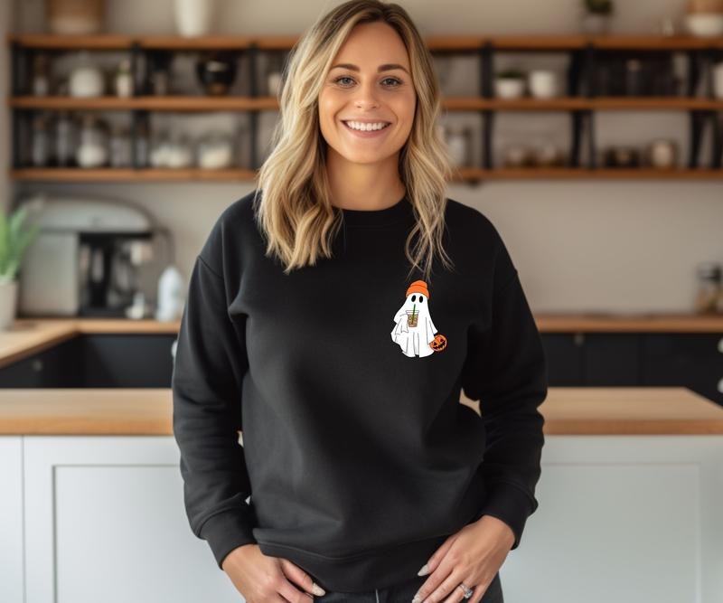 Ghost Latte Halloween Crewneck Sweatshirt Shirt Hoodie | PrintMintTees.com