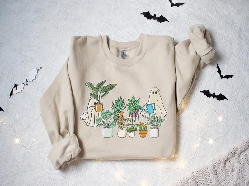 Ghost Plant Sweatshirt, Halloween Plant Lady Sweater, Plant Lover Gift, Ghost Shirt, Spooky Gardener Shirt, Cute Ghost...