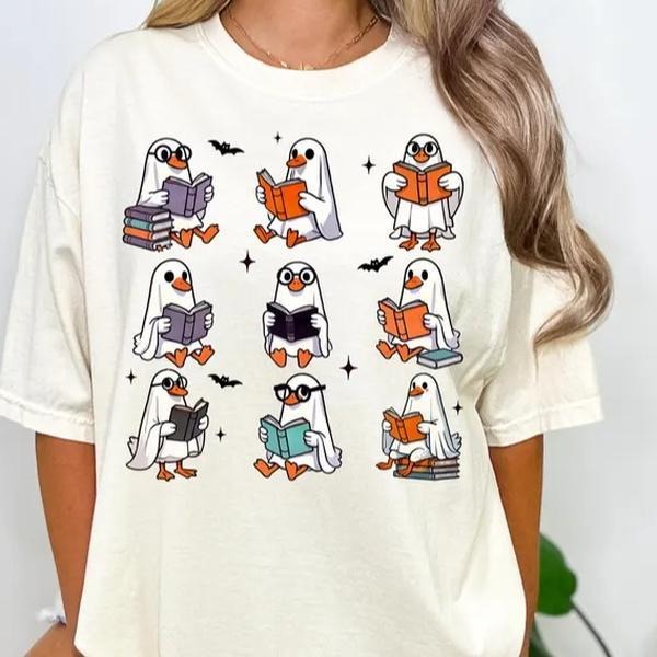 Ghost Reading Books Shirt, Bookish Halloween Shirt, Teacher Librarian Halloween Gift, Halloween Book Lover, Halloween...