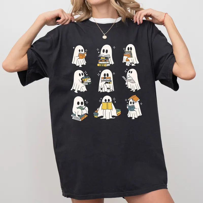 Ghost Reading Books Shirt, Bookish Halloween Sweatshirt, Ghost Shirt, Teacher Librarian Halloween Gift, Halloween Book...