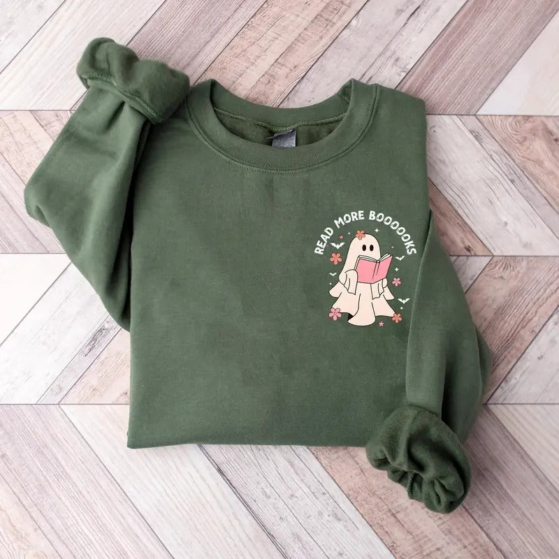 Ghost Reading Books Sweatshirt, Ghost Read More Book Sweatshirt, Bookish Halloween Shirt, Teacher Librarian Halloween...