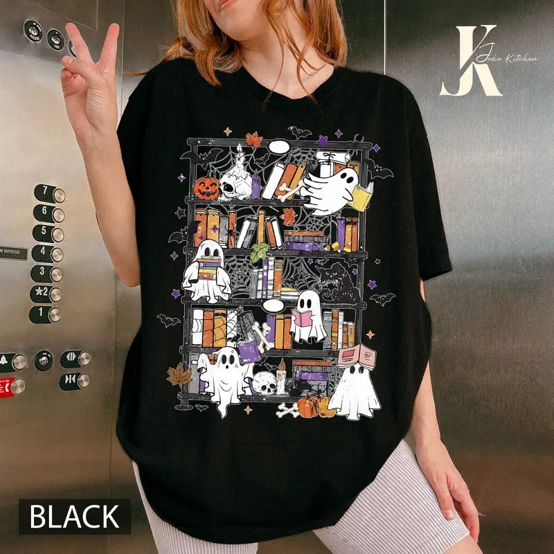 Ghost Reading Comfort Colors Shirt, Boo Ghost Reading Book Shirt, Book Lover Tshirt, Teacher Halloween Tee, Cute...