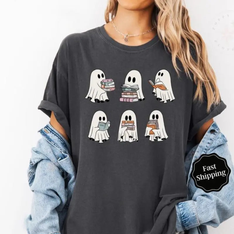 Ghost Reading Shirt - Sweatshirt - Hoodie, Book Lover T-shirt, Teacher Halloween Tee, Halloween Gift, Halloween for...