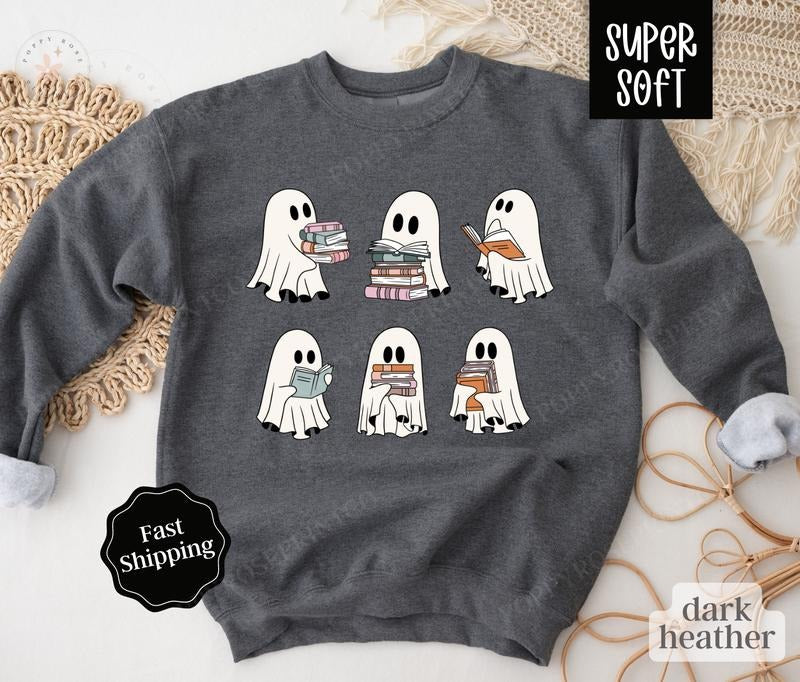Ghost Reading Teacher Halloween Book Lover Halloween Cute Ghost T-Shirts, Hoodie, Sweatshirt
