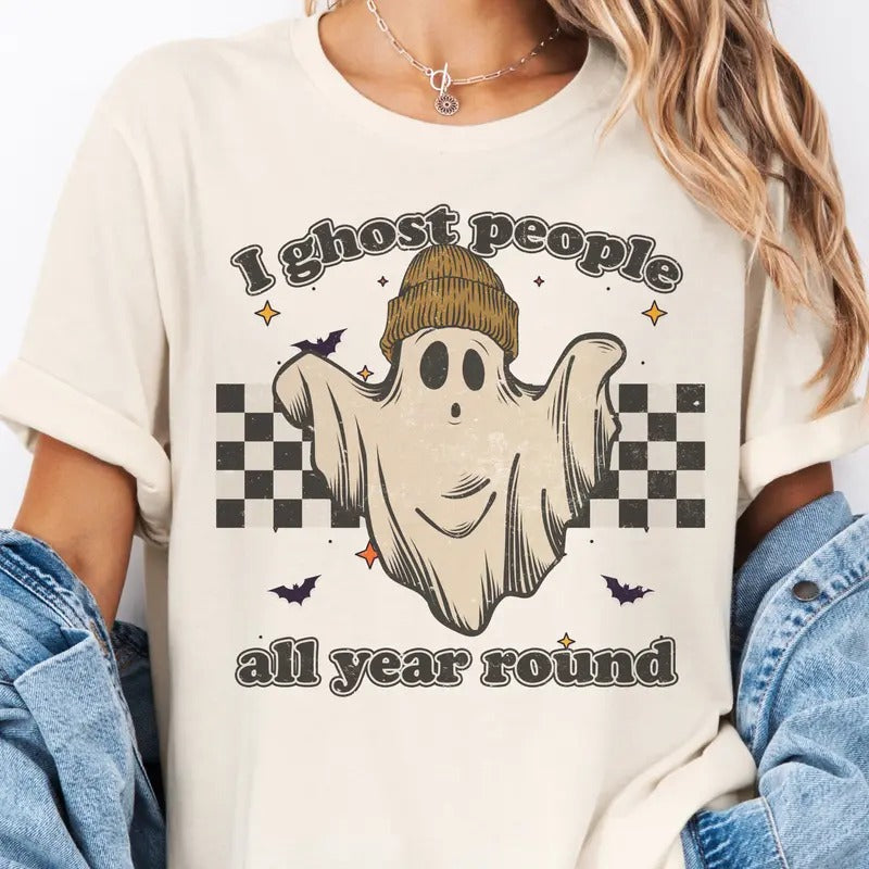Ghost Halloween Ghost Funny Halloween I Ghost People Sarcastic Retro Ghost Halloween Checkerboard Ghost Halloween Top Shirt Hoodie Sweatshirt