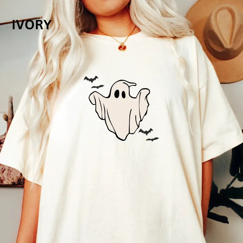 Ghost and Bats Halloween Shirt,  Bats Graphics Shirt, Halloween Shirt, Fall shirt, Comfort Colors Halloween Shirt, Casual...