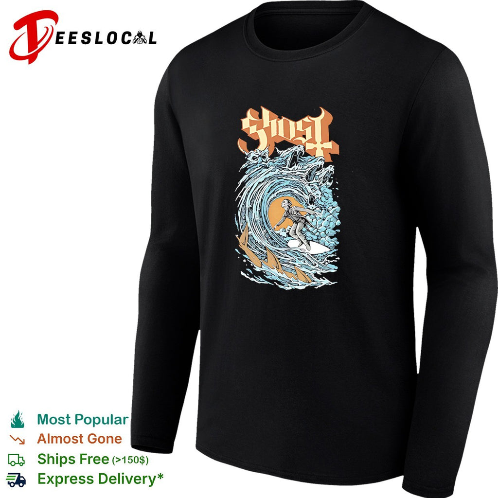 Ghost band surfing skeleton wave shirt