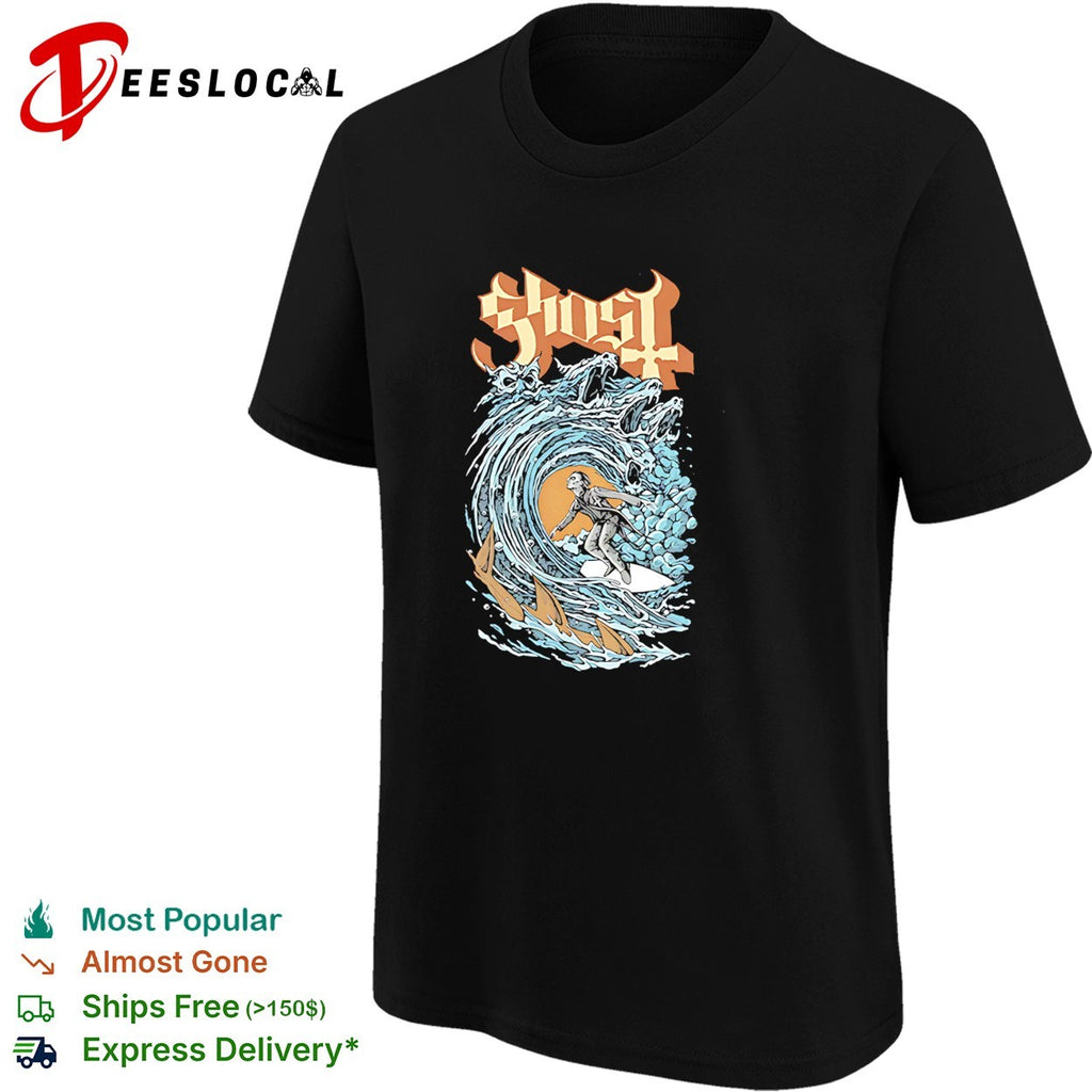 Ghost band surfing skeleton wave shirt