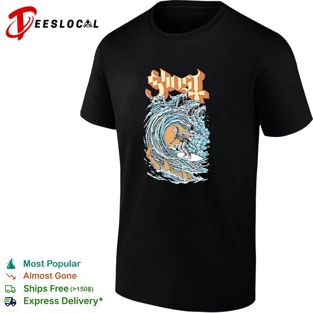 Ghost band surfing skeleton wave shirt