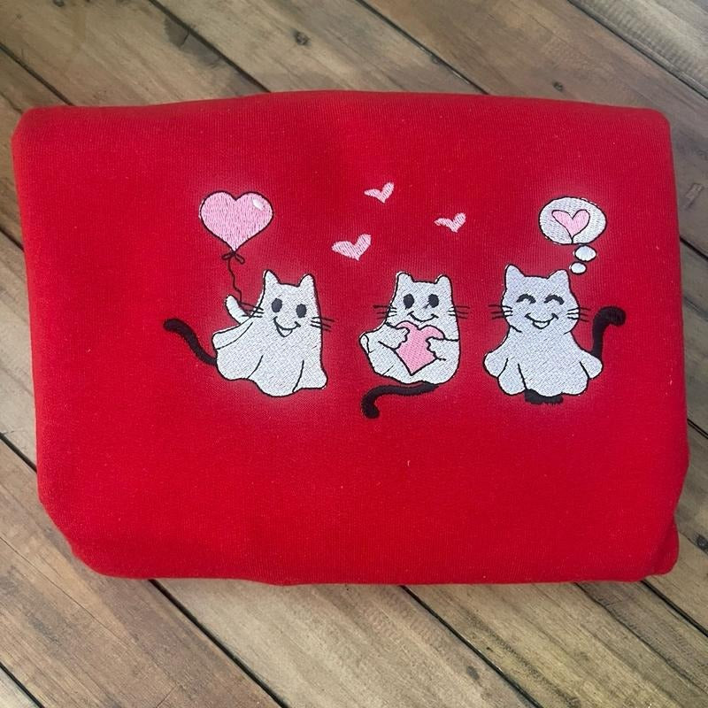 Ghost kitty embroidered sweatshirt or tshirt Hoodie | PrintMintTees.com
