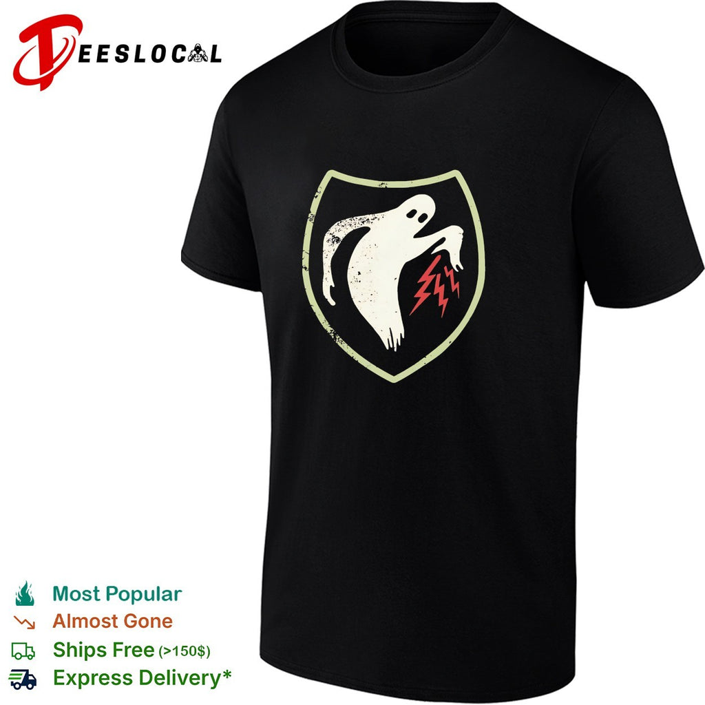 Ghost reaching lightning bolts shield shirt