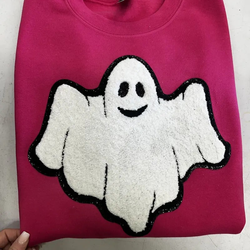 Ghostly Ghoul Chenille Patch Sweatshirt Shirt Hoodie | PrintMintTees.com
