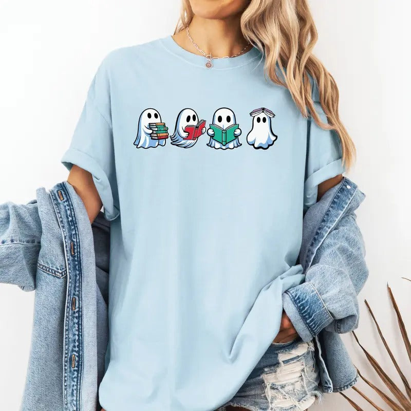 Ghosts reading books Halloween Custom colors tee shirt Casual Hoodie Sweatshirt | PrintMintTees.com