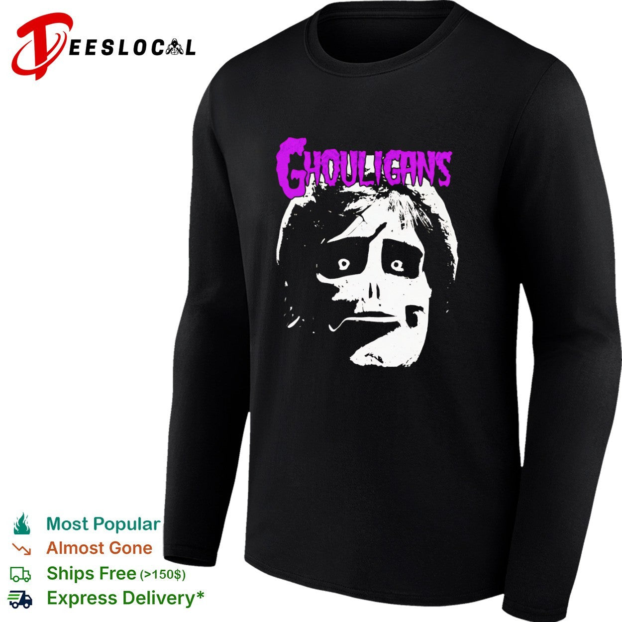 Ghouligans classic horror punk skull face purple typography shirt