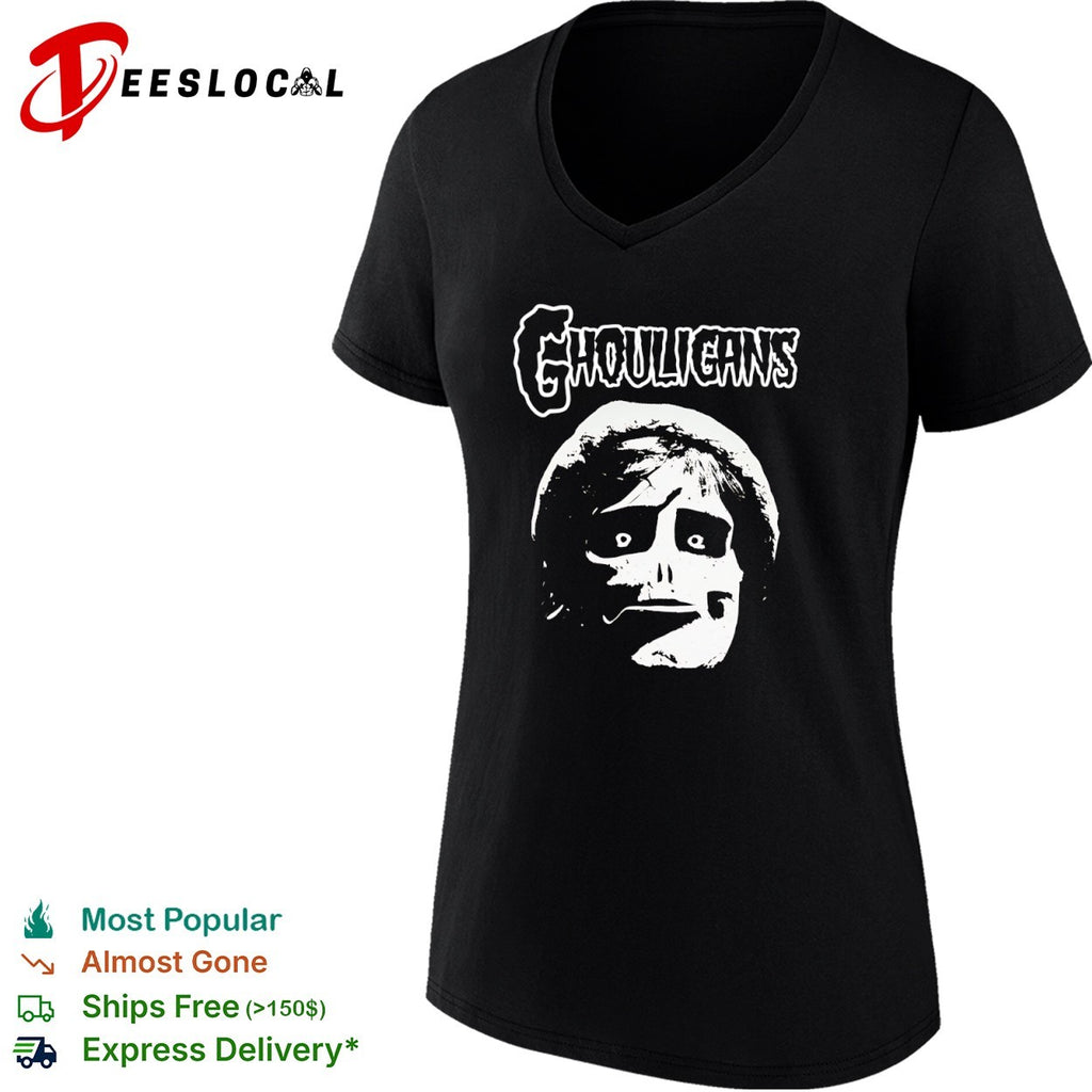 Ghouligans classic horror punk skull face white typography shirt